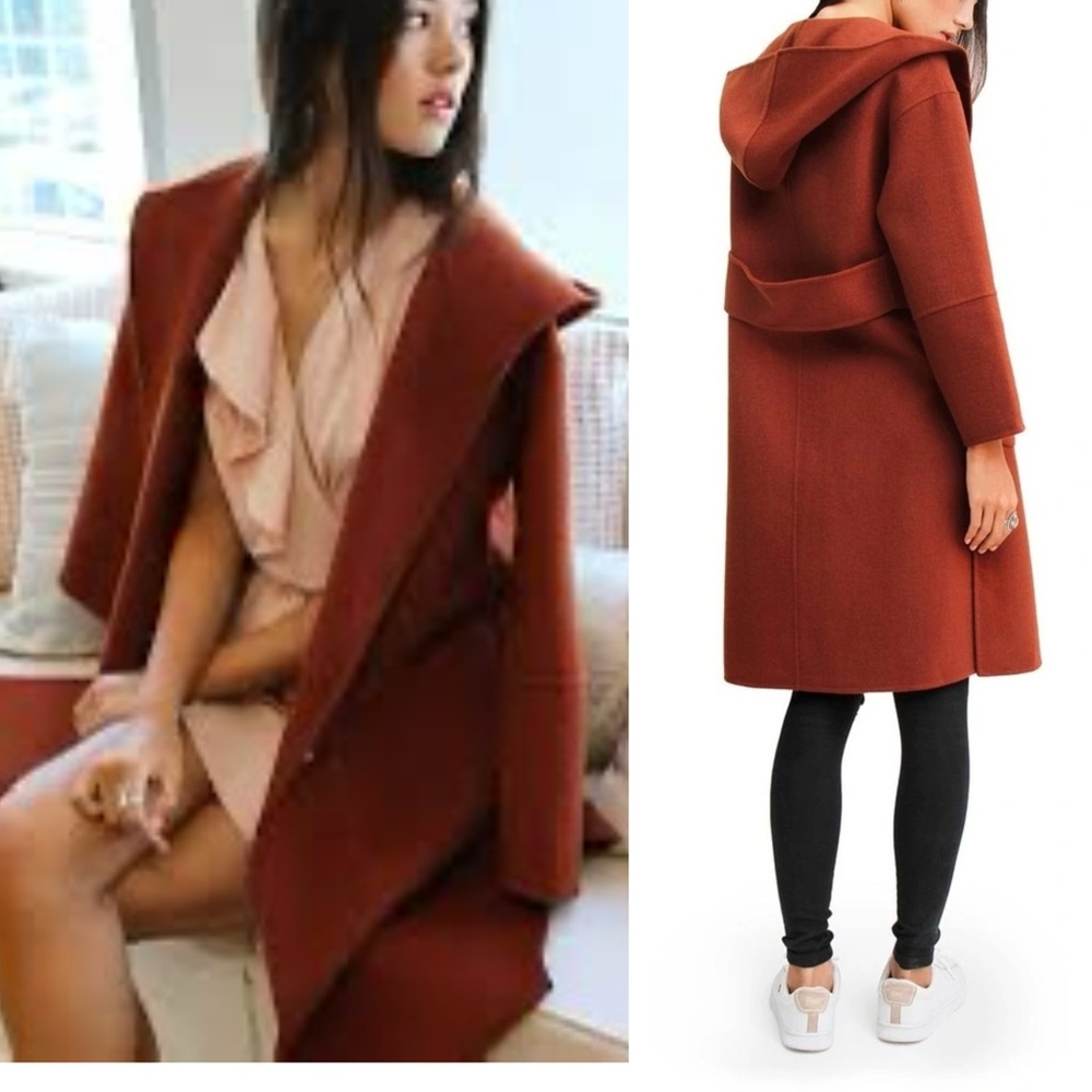 Belle & Bloom walk the way wool blend oversized hooded coat caramel color small